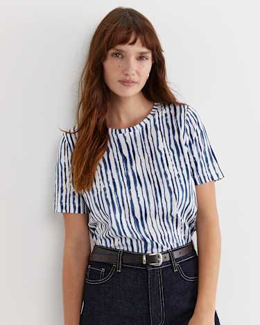 Tina Stripe Mercerised Tee in NAVY/WHITE