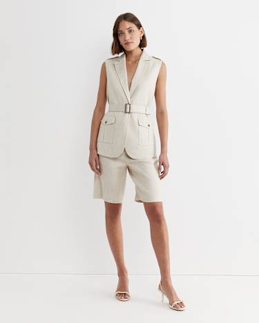 Lena Linen Safari Vest in STRING