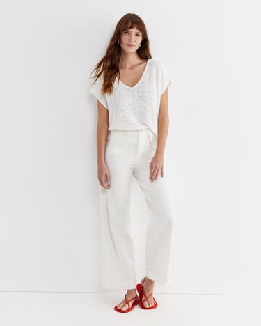 Luisa V-Neck Knit Top in MILK