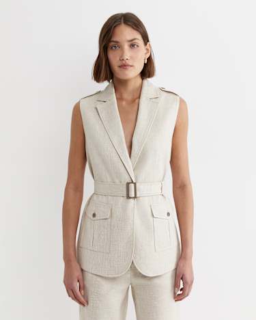 Lena Linen Safari Vest in STRING