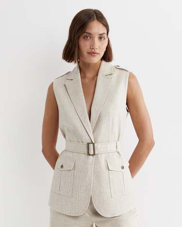 Lena Linen Safari Vest in STRING