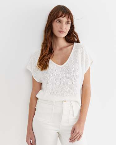 Luisa V-Neck Knit Top in MILK