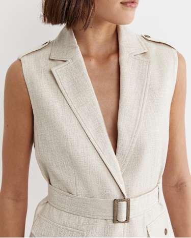 Lena Linen Safari Vest in STRING