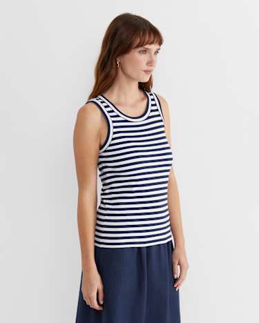 Julia Stripe Rib Tank in WHITE/NAVY