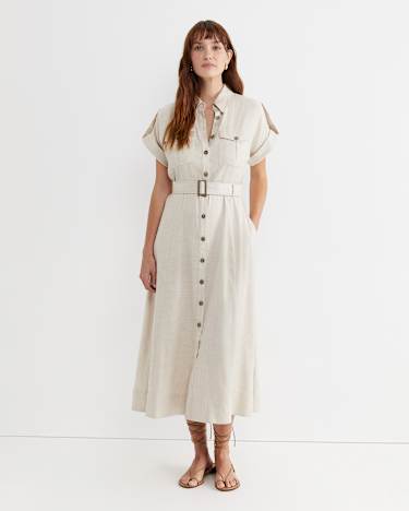 Lena Linen Safari Dress in STRING