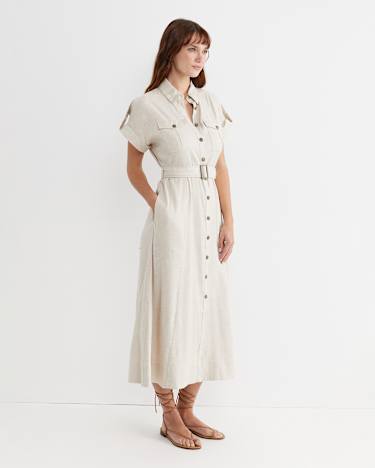 Lena Linen Safari Dress in STRING