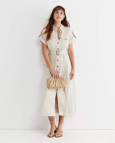 Lena Linen Safari Dress in STRING