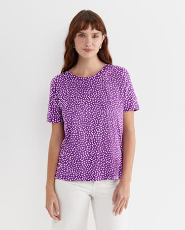 Dashy Mercerised Tee in PURPLE/WHITE