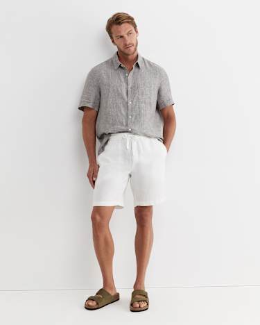 Short Sleeve Linen Shirt in GREY