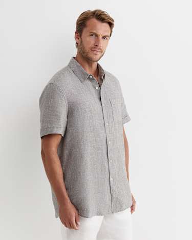 Short Sleeve Linen Shirt in GREY