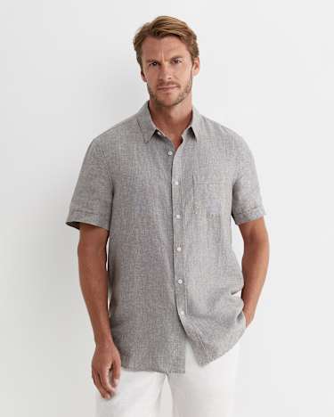 Short Sleeve Linen Shirt in GREY