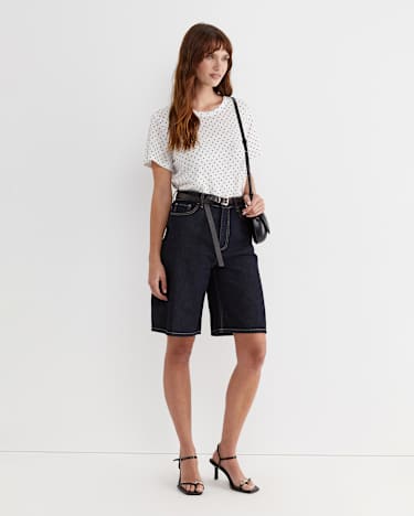 Tonia Spot Linen Tee in WHITE/NAVY