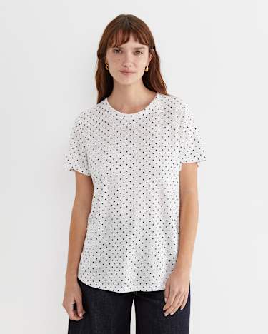 Tonia Spot Linen Tee in WHITE/NAVY