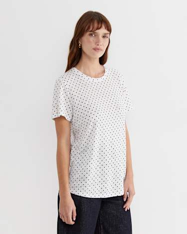Tonia Spot Linen Tee in WHITE/NAVY