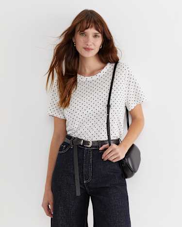Tonia Spot Linen Tee in WHITE/NAVY