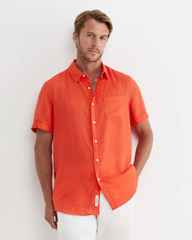 Short Sleeve Linen Shirt in TANGERINE