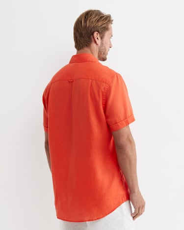 Short Sleeve Linen Shirt in TANGERINE