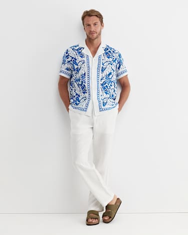 Larsen Short Sleeve Cuban Shirt in COBALT/WHITE