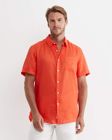 Short Sleeve Linen Shirt in TANGERINE
