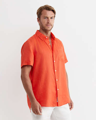 Short Sleeve Linen Shirt in TANGERINE