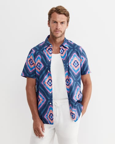 Alf Short Sleeve Liberty Shirt in NAVY MULTI