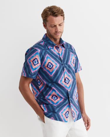Alf Short Sleeve Liberty Shirt in NAVY MULTI