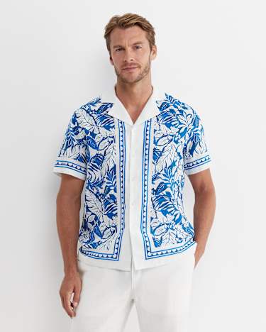 Larsen Short Sleeve Cuban Shirt in COBALT/WHITE
