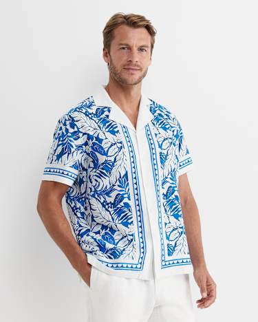 Larsen Short Sleeve Cuban Shirt in COBALT/WHITE