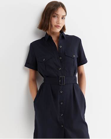 Rosa Belted Shirt Dress in CLASSIC NAVY