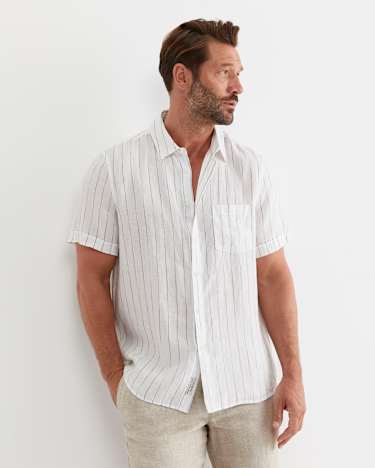 Alan Short Sleeve Linen Shirt in WHITE/MULTI