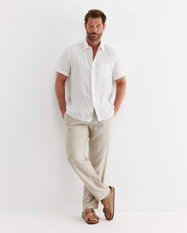Alan Short Sleeve Linen Shirt in WHITE/MULTI