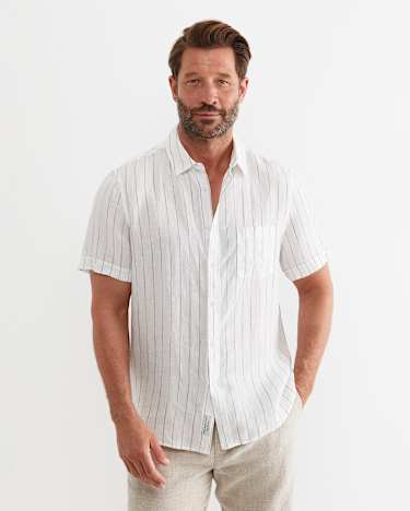 Alan Short Sleeve Linen Shirt in WHITE/MULTI