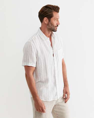 Alan Short Sleeve Linen Shirt in WHITE/MULTI