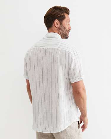 Alan Short Sleeve Linen Shirt in WHITE/MULTI