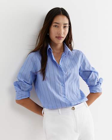 Nora Stripe Long Sleeve Shirt in BLUE MULTI