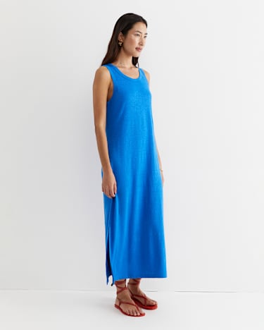 Tonia Linen Tank Midi Dress in PEACOCK