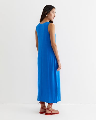 Tonia Linen Tank Midi Dress in PEACOCK