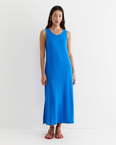 Tonia Linen Tank Midi Dress in PEACOCK