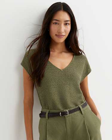 Luisa V-Neck Knit Top in KHAKI