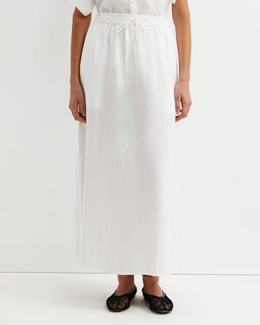 Lulu Linen Midi Skirt in WHITE