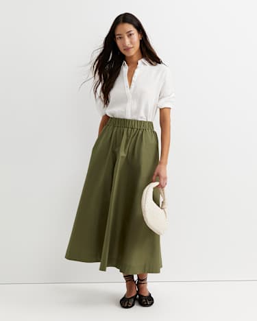 Elina Cotton Maxi Skirt in KHAKI