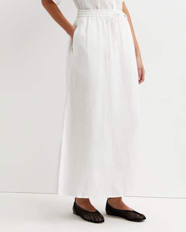 Lulu Linen Midi Skirt in WHITE