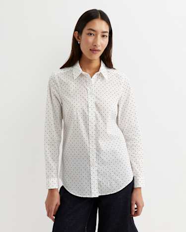 Spot Long Sleeve Lily Voile Shirt in WHITE/NAVY