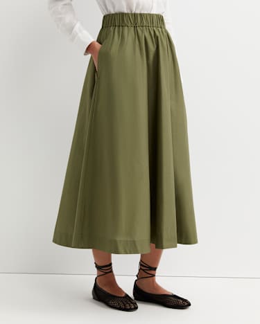 Elina Cotton Maxi Skirt in KHAKI