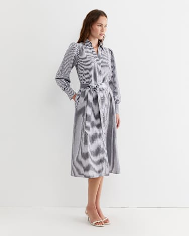 Amelia Stripe Midi Dress in NAVY/WHITE