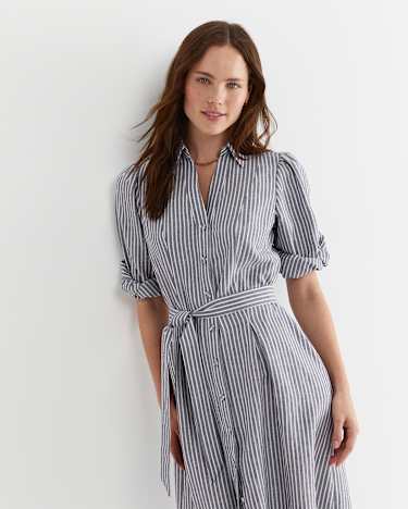 Amelia Stripe Midi Dress in NAVY/WHITE