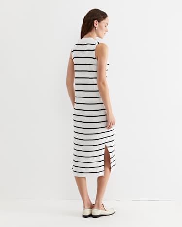 Becky Cotton Vest Dress in WHITE/NAVY