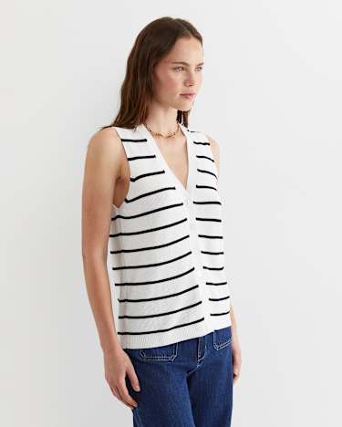 Becky Cotton Vest in WHITE/NAVY