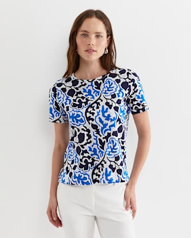 Nur Short Sleeve Mercerised Tee in BLUE MULTI