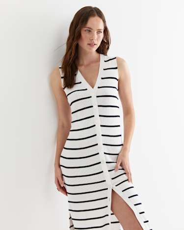 Becky Cotton Vest Dress in WHITE/NAVY
